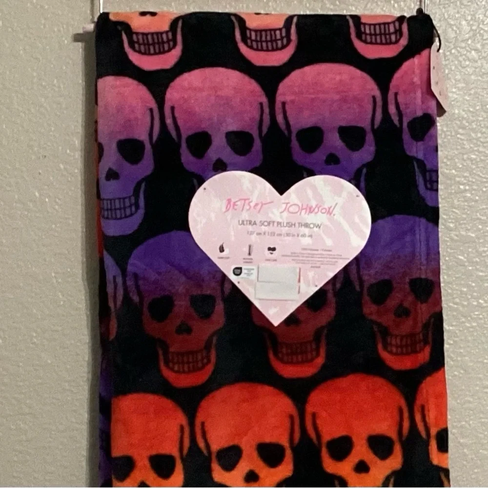 Betsey Johnson Multi-colored Halloween Skull Print Plush Throw